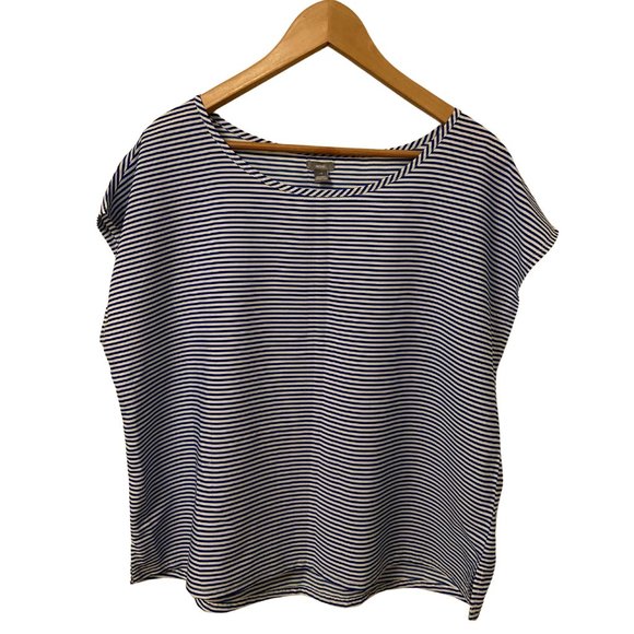Aerie White & Blue Striped Short Sleeve Top - Size: L - Picture 1 of 5